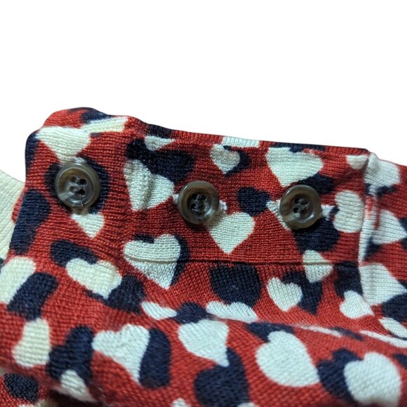 J Crew Merino Wool Heart Print Tippi Sweater Shoulder Button Lightweight Red M - Picture 4 of 6